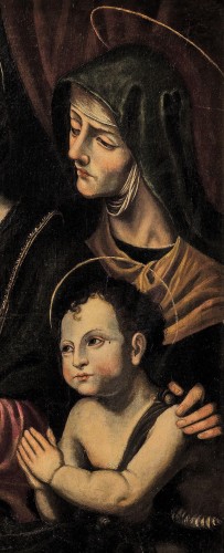 Vierge à l'enfant, St Jean Baptiste et Sainte Anne, Renaissance Italienne - Romano Ischia